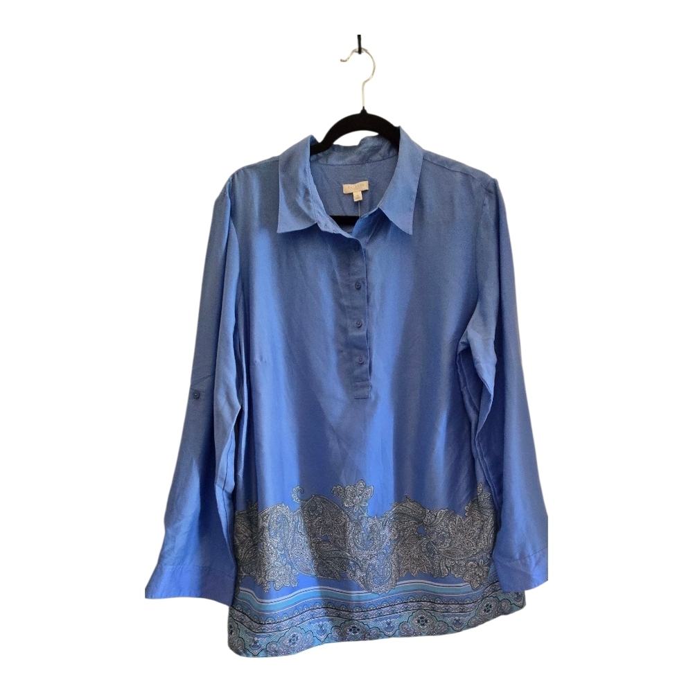 Talbots Blue and Gray Button Down Shirt with Notched Collar